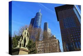 Schiller Monument and Financial District, Frankfurt am Main, Hesse, Germany, Europe-Hans-Peter Merten-Stretched Canvas