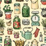Rustic Kitchen Vector Seamless Pattern. Colorful Cooking Items Background. Hand-Drawn Kitchenware T-schiva-Art Print