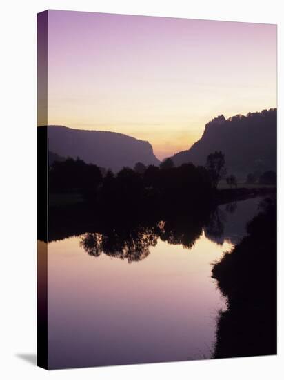 Schloss Werenwag Castle and Danube River at Sunset-Markus Lange-Stretched Canvas