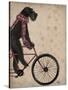 Schnauzer on Bicycle, Black-Fab Funky-Stretched Canvas