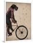 Schnauzer on Bicycle, Black-Fab Funky-Framed Art Print