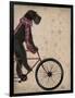 Schnauzer on Bicycle, Black-Fab Funky-Framed Art Print