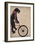 Schnauzer on Bicycle, Black-Fab Funky-Framed Art Print