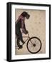 Schnauzer on Bicycle, Black-Fab Funky-Framed Art Print