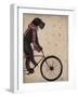 Schnauzer on Bicycle, Black-Fab Funky-Framed Art Print