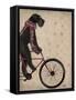 Schnauzer on Bicycle, Black-Fab Funky-Framed Stretched Canvas