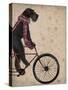 Schnauzer on Bicycle, Black-Fab Funky-Stretched Canvas