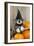 Schnauzer Puppy Looking over Broom Wearing Witches Hat-null-Framed Photographic Print