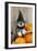 Schnauzer Puppy Looking over Broom Wearing Witches Hat-null-Framed Photographic Print