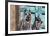 Schnauzers in front of blue door-Zandria Muench Beraldo-Framed Premium Photographic Print