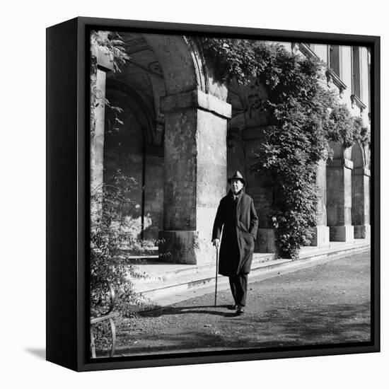 Scholar C.S. Lewis Walking with Cane Near Building at Magdalen College, Oxford University-Hans Wild-Framed Stretched Canvas