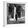 Scholar C.S. Lewis Walking with Cane Near Building at Magdalen College, Oxford University-Hans Wild-Framed Premium Photographic Print