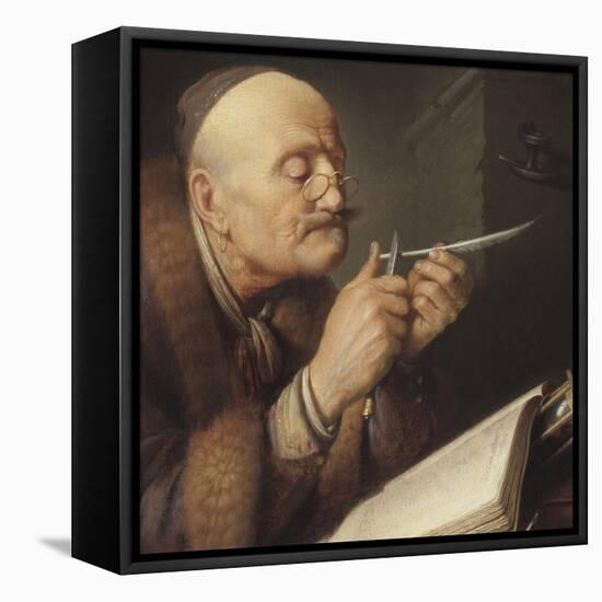 Scholar Sharpening a Quill Pen-Gerard Dou-Framed Stretched Canvas