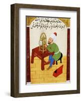 Scholar Studying the Workings of a Clock, Ottoman Manuscript, 17th century-null-Framed Giclee Print