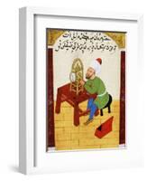 Scholar Studying the Workings of a Clock, Ottoman Manuscript, 17th century-null-Framed Giclee Print