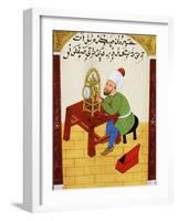 Scholar Studying the Workings of a Clock, Ottoman Manuscript, 17th century-null-Framed Giclee Print