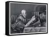 Scholar Wearing a Fine Cloak Peers Through His Monocle to Read a Large Format Book-W. French-Framed Stretched Canvas