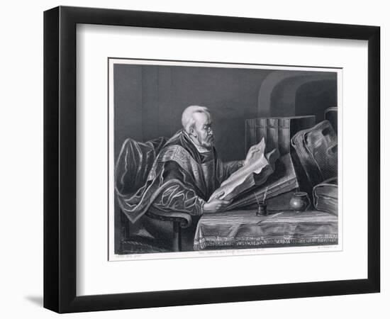 Scholar Wearing a Fine Cloak Peers Through His Monocle to Read a Large Format Book-W. French-Framed Art Print