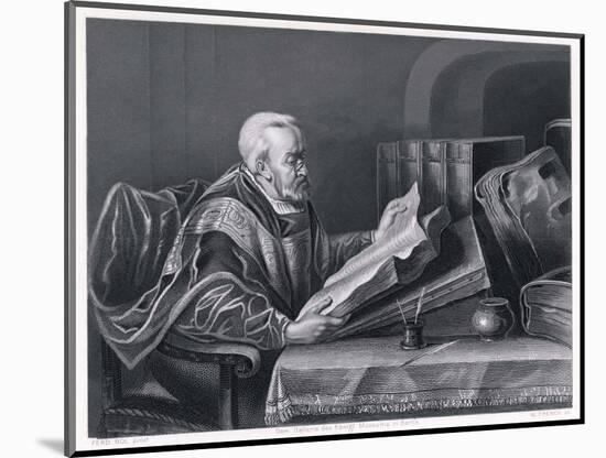 Scholar Wearing a Fine Cloak Peers Through His Monocle to Read a Large Format Book-W. French-Mounted Art Print