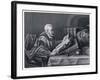 Scholar Wearing a Fine Cloak Peers Through His Monocle to Read a Large Format Book-W. French-Framed Art Print