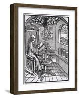 Scholar with an Interest in Astronomy Reading in His Study-null-Framed Art Print