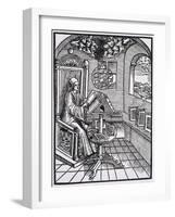 Scholar with an Interest in Astronomy Reading in His Study-null-Framed Art Print