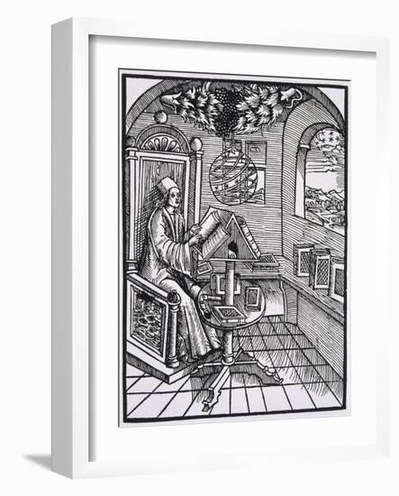 Scholar with an Interest in Astronomy Reading in His Study-null-Framed Art Print