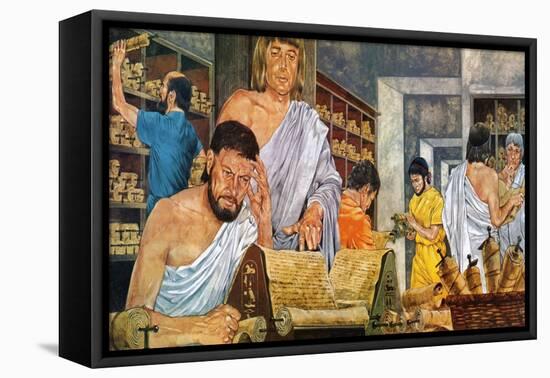 Scholars at Work in the Famed Library of Alexandria-Richard Hook-Framed Stretched Canvas