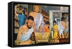 Scholars at Work in the Famed Library of Alexandria-Richard Hook-Framed Stretched Canvas