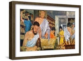 Scholars at Work in the Famed Library of Alexandria-Richard Hook-Framed Giclee Print