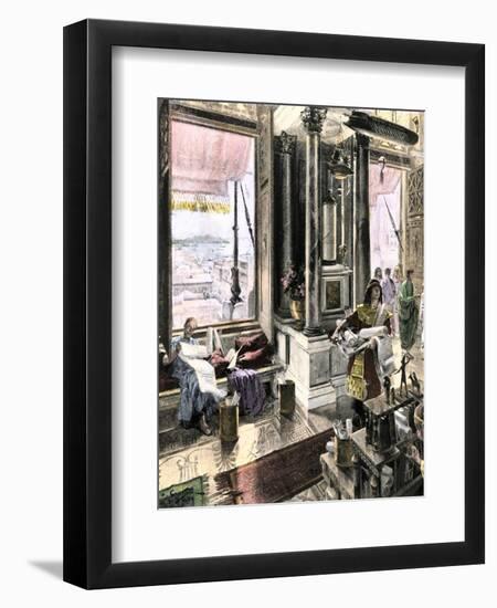 Scholars Using the Great Library of Alexandria, Egypt, c.300-200 Bc-null-Framed Premium Giclee Print