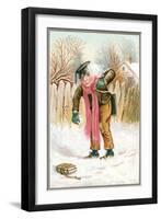 School Boy Hit by Snow Ball-null-Framed Art Print
