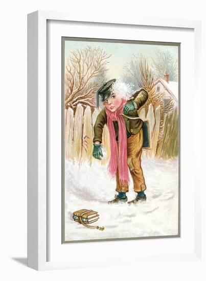 School Boy Hit by Snow Ball-null-Framed Art Print