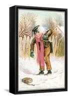 School Boy Hit by Snow Ball-null-Framed Stretched Canvas