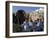 School Boys, in Front of a Mosque and Water Wheel on the Orontes River, Hama, Syria, Middle East-Christian Kober-Framed Photographic Print