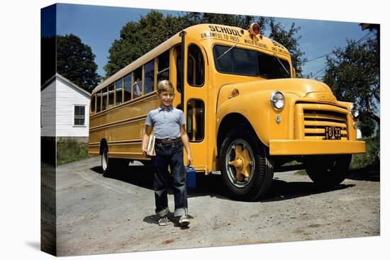 School Bus Dropping Off Child at Home-William P. Gottlieb-Stretched Canvas