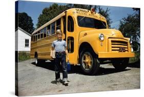 School Bus Dropping Off Child at Home-William P. Gottlieb-Stretched Canvas