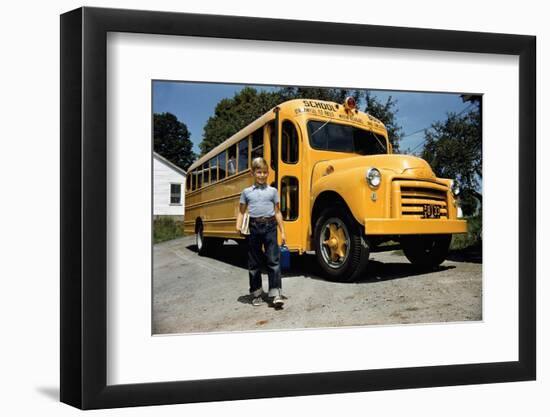 School Bus Dropping Off Child at Home-William P. Gottlieb-Framed Premium Photographic Print