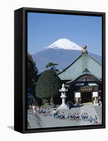 School Children and Temple, Mount Fuji, Honshu, Japan-null-Framed Stretched Canvas