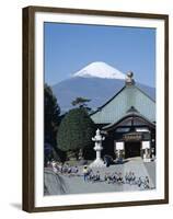 School Children and Temple, Mount Fuji, Honshu, Japan-null-Framed Premium Photographic Print
