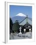 School Children and Temple, Mount Fuji, Honshu, Japan-null-Framed Premium Photographic Print