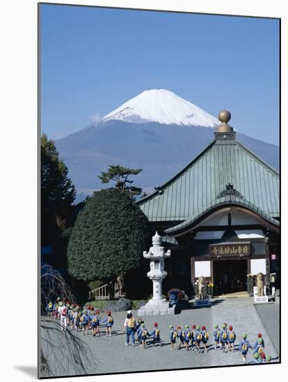 School Children and Temple, Mount Fuji, Honshu, Japan-null-Mounted Photographic Print