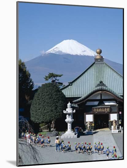 School Children and Temple, Mount Fuji, Honshu, Japan-null-Mounted Photographic Print
