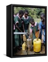 School Children at Water Pump, Kenya, East Africa, Africa-Liba Taylor-Framed Stretched Canvas