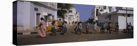 School Children Crossing the Road, Pondicherry, India-null-Stretched Canvas