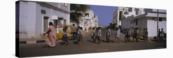 School Children Crossing the Road, Pondicherry, India-null-Stretched Canvas