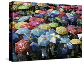 School Children Hold Up their Umbrellas after Taking Part in Umbrellas for Peace March, St. Helena-null-Stretched Canvas