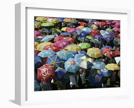 School Children Hold Up their Umbrellas after Taking Part in Umbrellas for Peace March, St. Helena-null-Framed Photographic Print