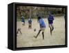 School Children Playing Football, Western Area, Kenya, East Africa, Africa-Liba Taylor-Framed Stretched Canvas