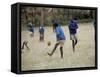 School Children Playing Football, Western Area, Kenya, East Africa, Africa-Liba Taylor-Framed Stretched Canvas